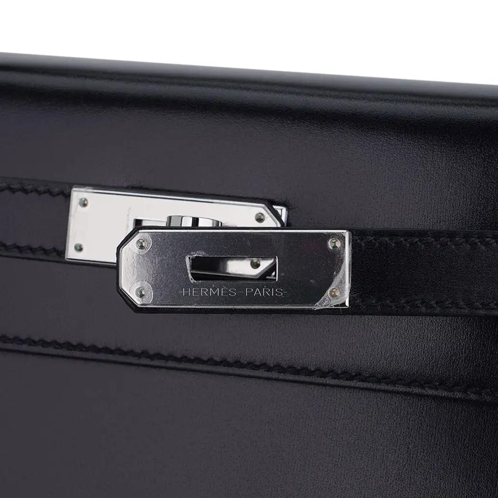Hermes Kelly 28 Sellier Bag Black Box Leather with Palladium Hardware - Image 3