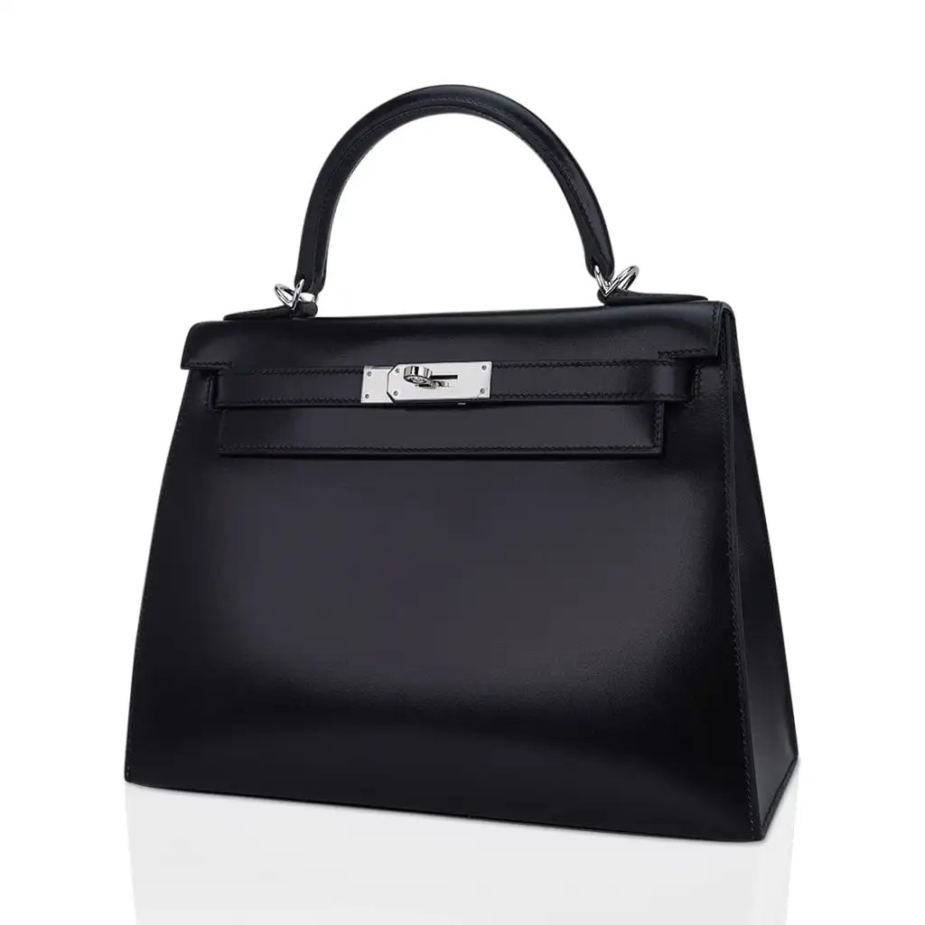 Hermes Kelly 28 Sellier Bag Black Box Leather with Palladium Hardware - Image 4