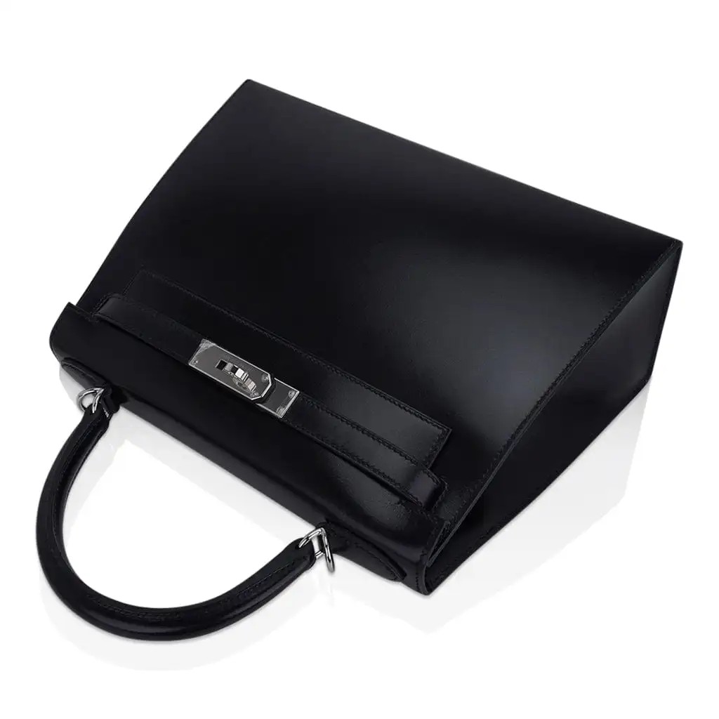 Hermes Kelly 28 Sellier Bag Black Box Leather with Palladium Hardware - Image 5