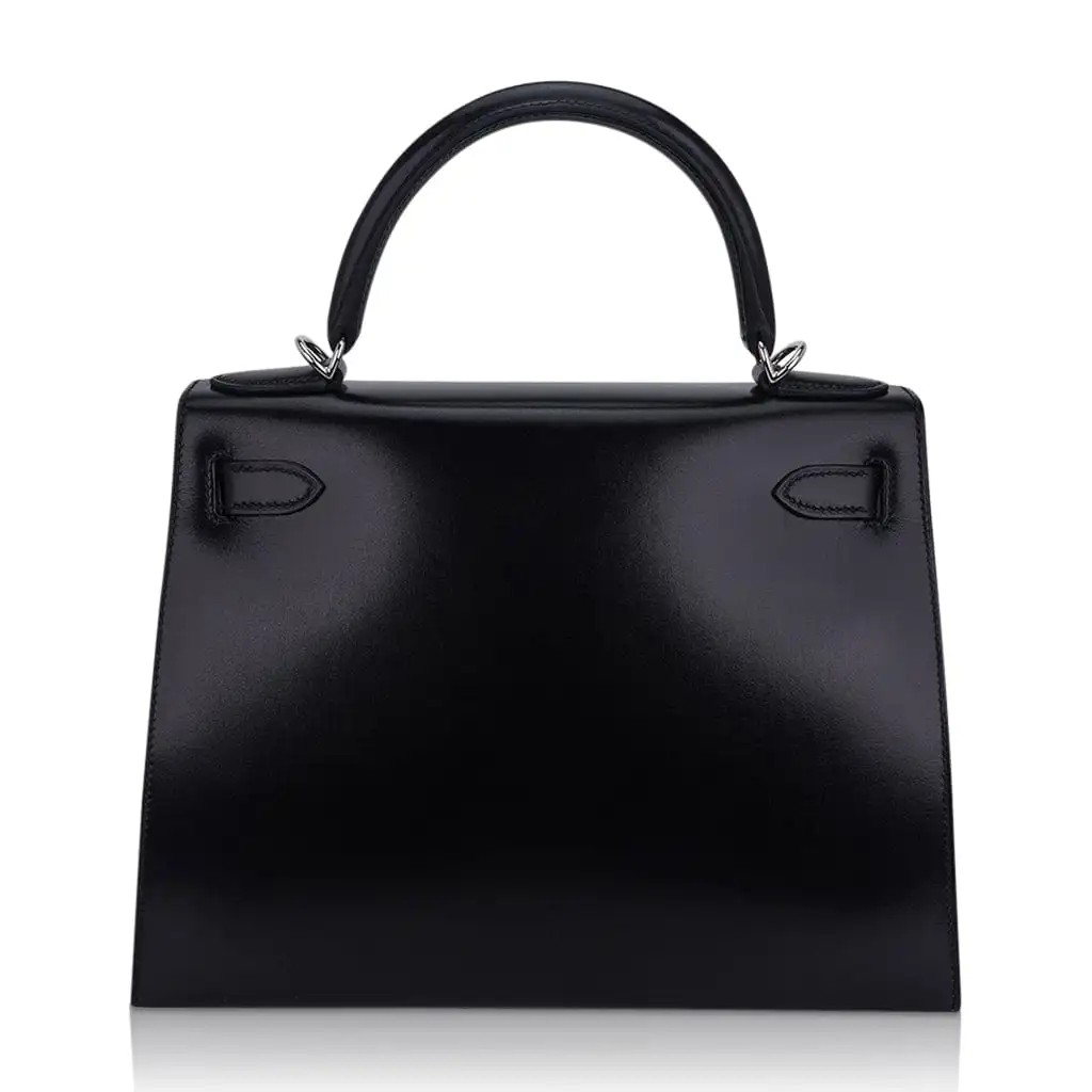 Hermes Kelly 28 Sellier Bag Black Box Leather with Palladium Hardware - Image 7