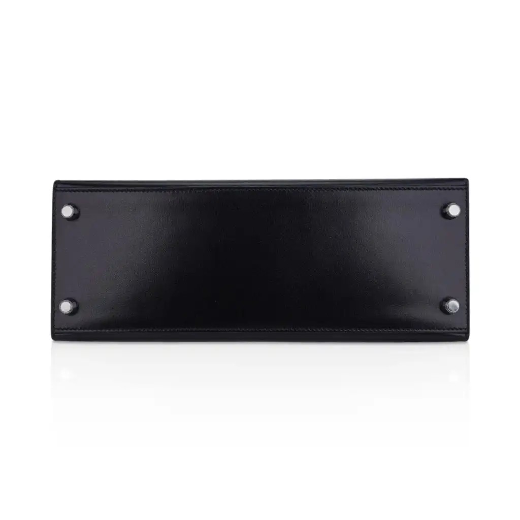 Hermes Kelly 28 Sellier Bag Black Box Leather with Palladium Hardware - Image 9