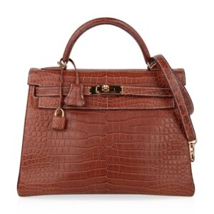 Hermes Kelly 32 Bag Matte Fauve Barenia Porosus Crocodile with Gold Hardware