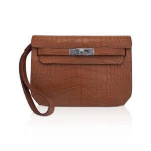 Hermes Kelly Depeches 25 Pouch Matte Gold Alligator with Palladium Hardware
