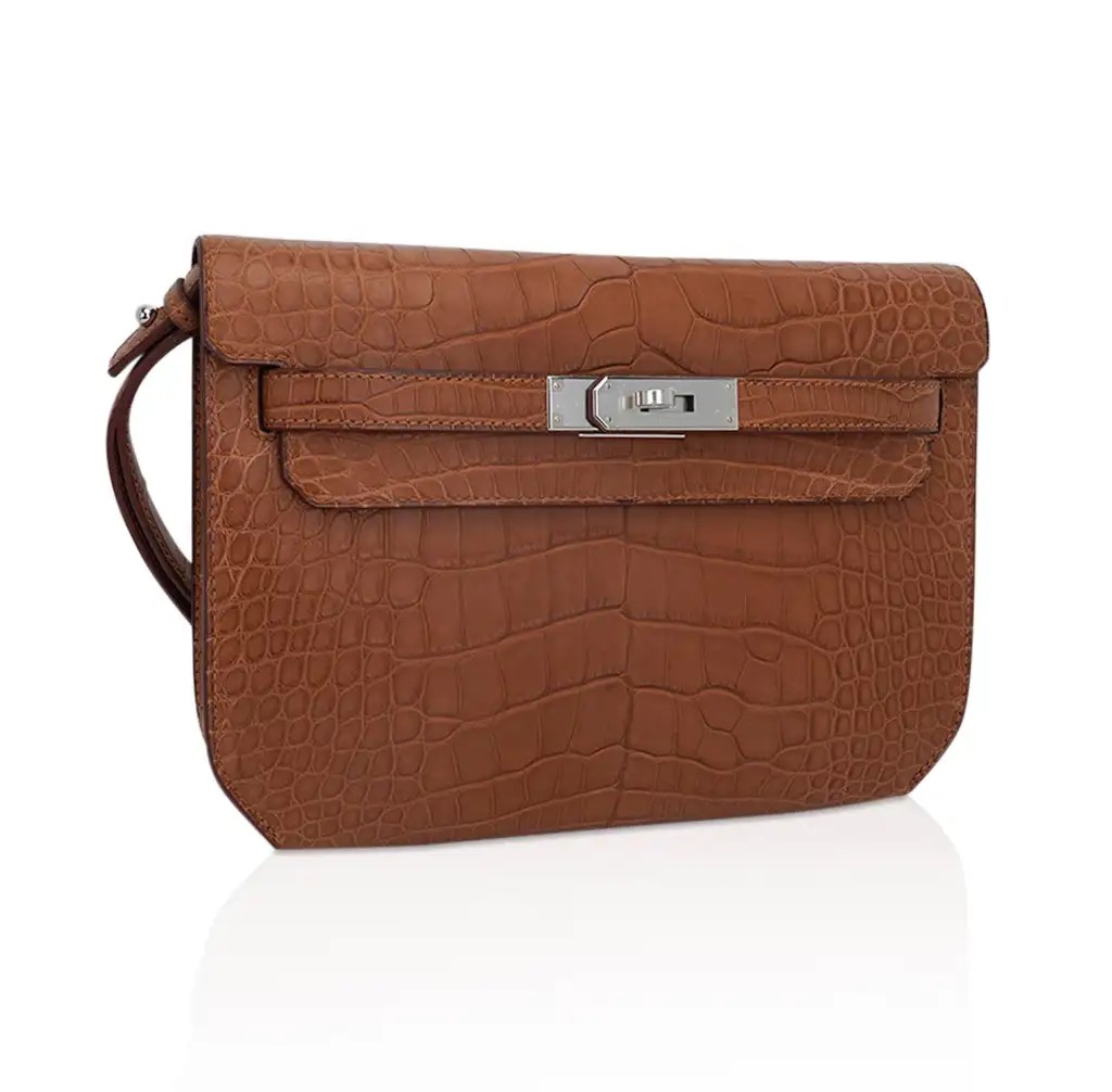 Hermes Kelly Depeches 25 Pouch Matte Gold Alligator with Palladium Hardware - Image 2