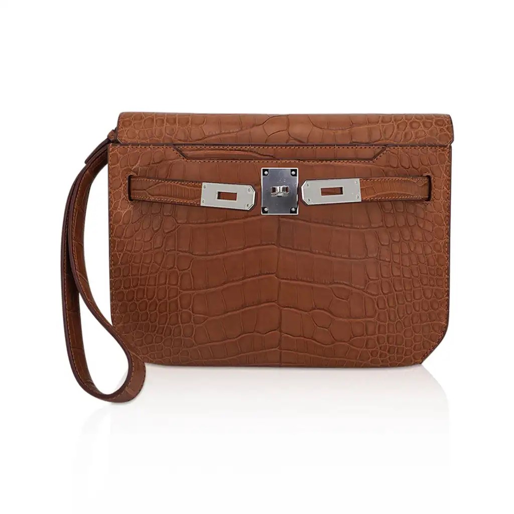 Hermes Kelly Depeches 25 Pouch Matte Gold Alligator with Palladium Hardware - Image 3