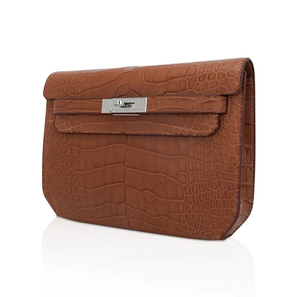 Hermes Kelly Depeches 25 Pouch Matte Gold Alligator with Palladium Hardware - Image 4