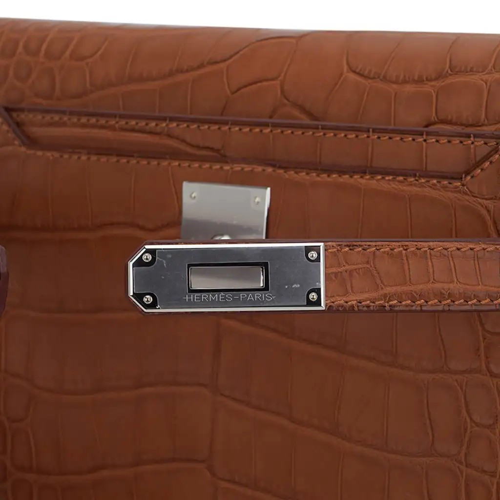 Hermes Kelly Depeches 25 Pouch Matte Gold Alligator with Palladium Hardware - Image 5