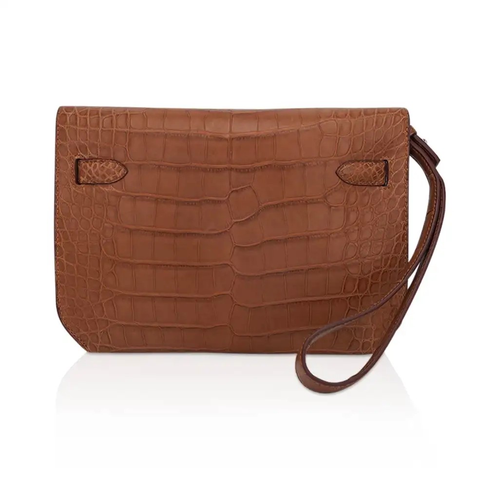 Hermes Kelly Depeches 25 Pouch Matte Gold Alligator with Palladium Hardware - Image 6