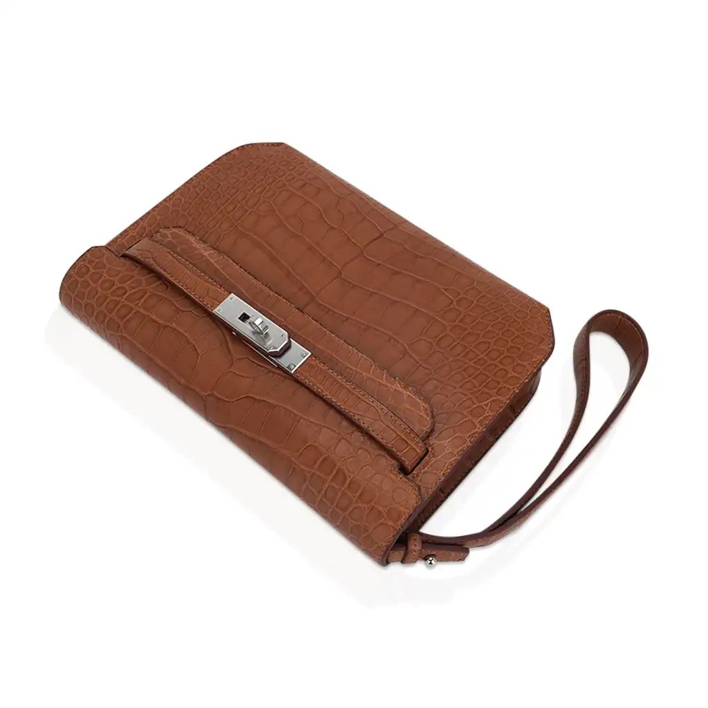 Hermes Kelly Depeches 25 Pouch Matte Gold Alligator with Palladium Hardware - Image 7