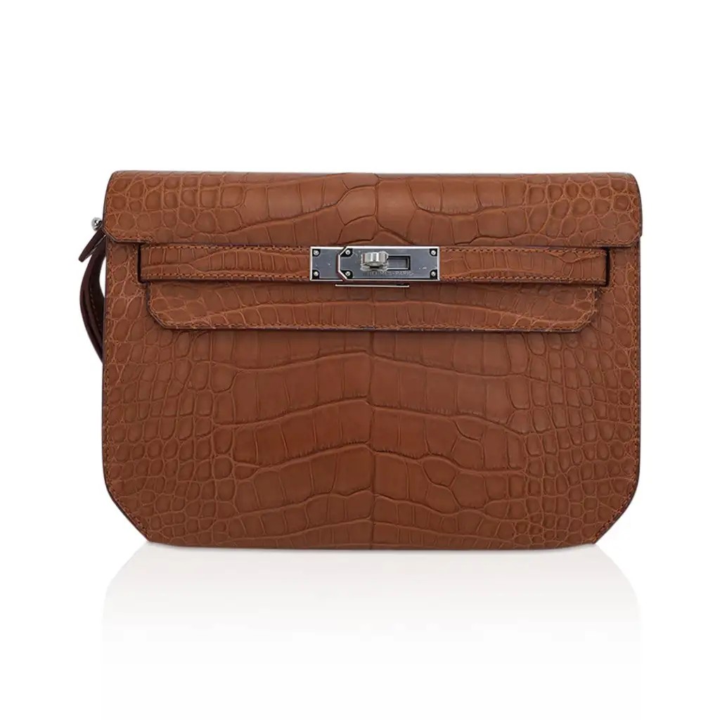 Hermes Kelly Depeches 25 Pouch Matte Gold Alligator with Palladium Hardware - Image 9