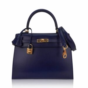 Hermes Kelly Sellier 25 Bag Blue Sapphire Box Leather with Gold Hardware