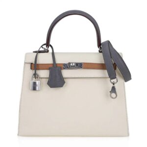 Hermes Kelly Sellier 25 Bag Nata, Chai & Gris Meyer Epsom Leather with Palladium Hardware